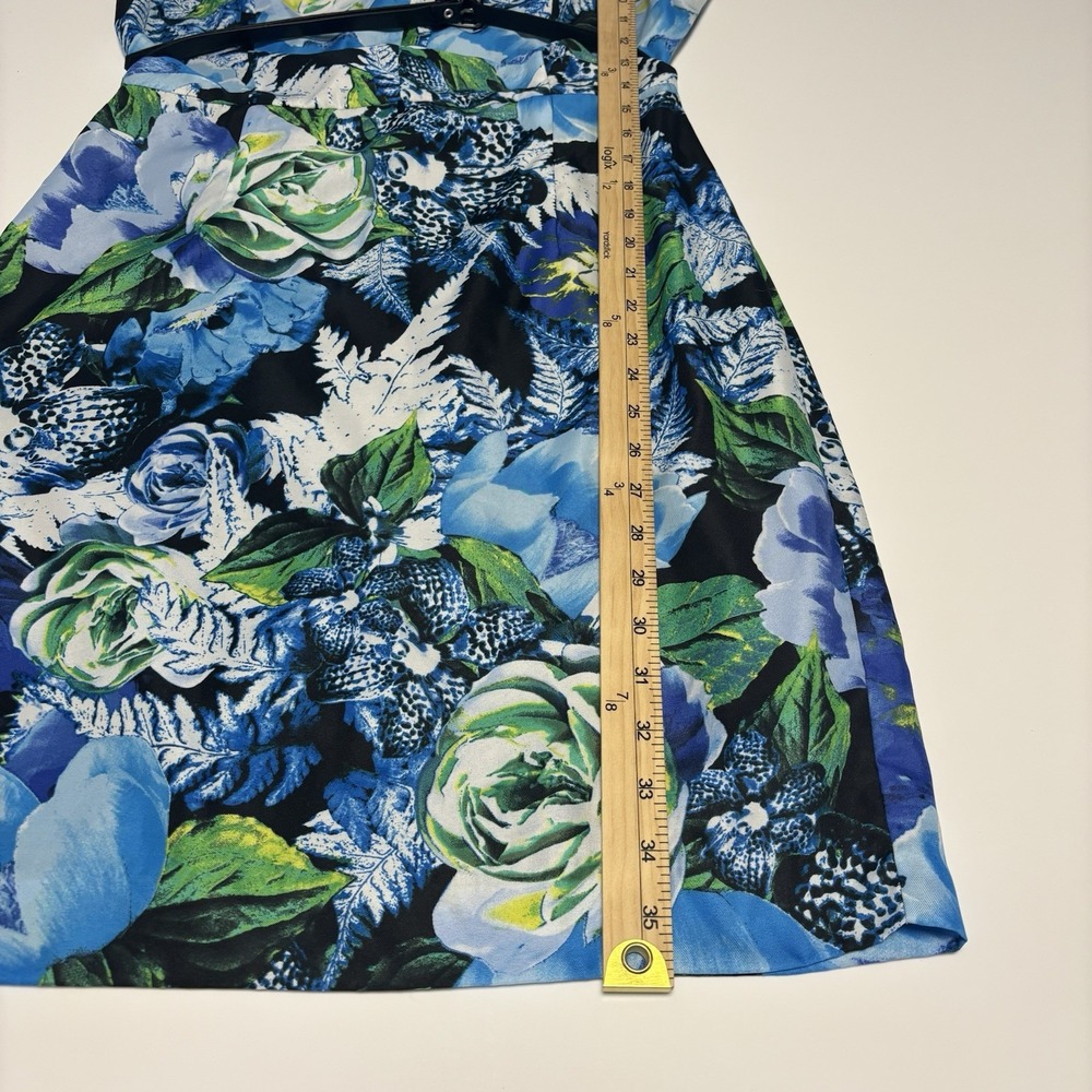 Ellen Tracy Size 6 Blue Green Floral Sheath Dress Sleeveless Belted Lined - Picture 9 of 9